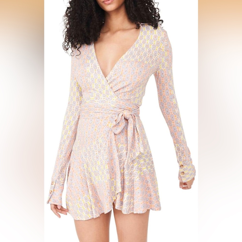 Free People Pastel Wrap Romper Dress in Pink and Yellow